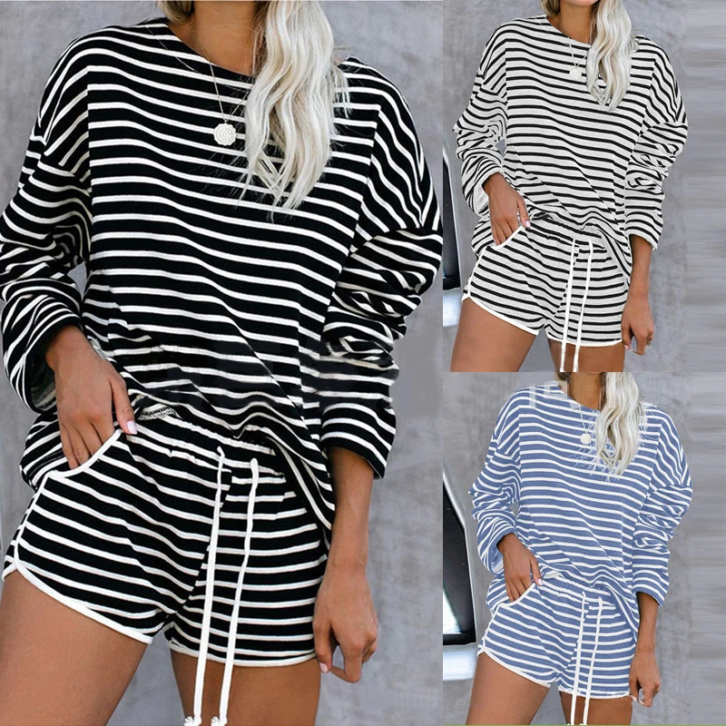 

2020 new striped homewear two-piece hot-selling long sleeve women's sleepwear, Picture