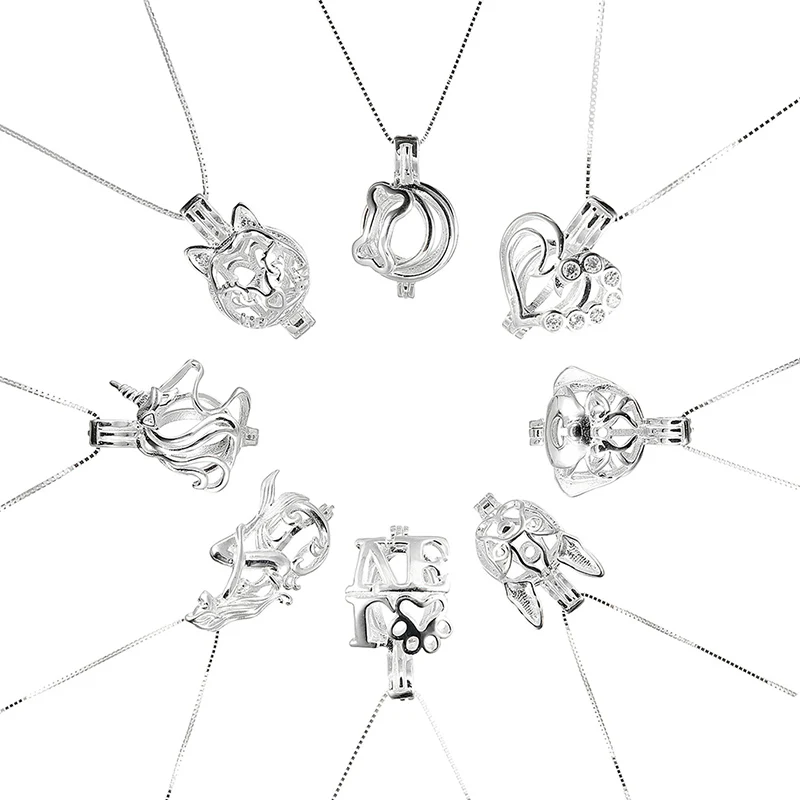 

Fashion 925 sterling silver mermaid unicorn animal oil diffuser Locket pependant necklace link chain necklace
