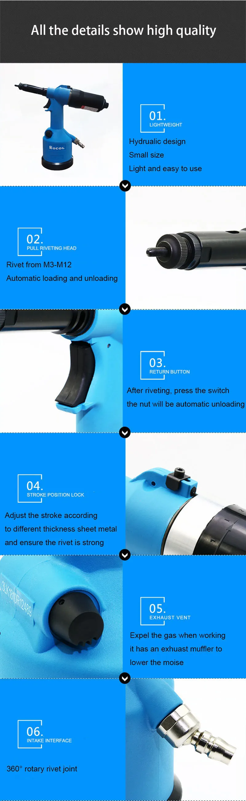 2000RPM Dado Automatico - ROCOL 5312K Air Rivet Nut Tool