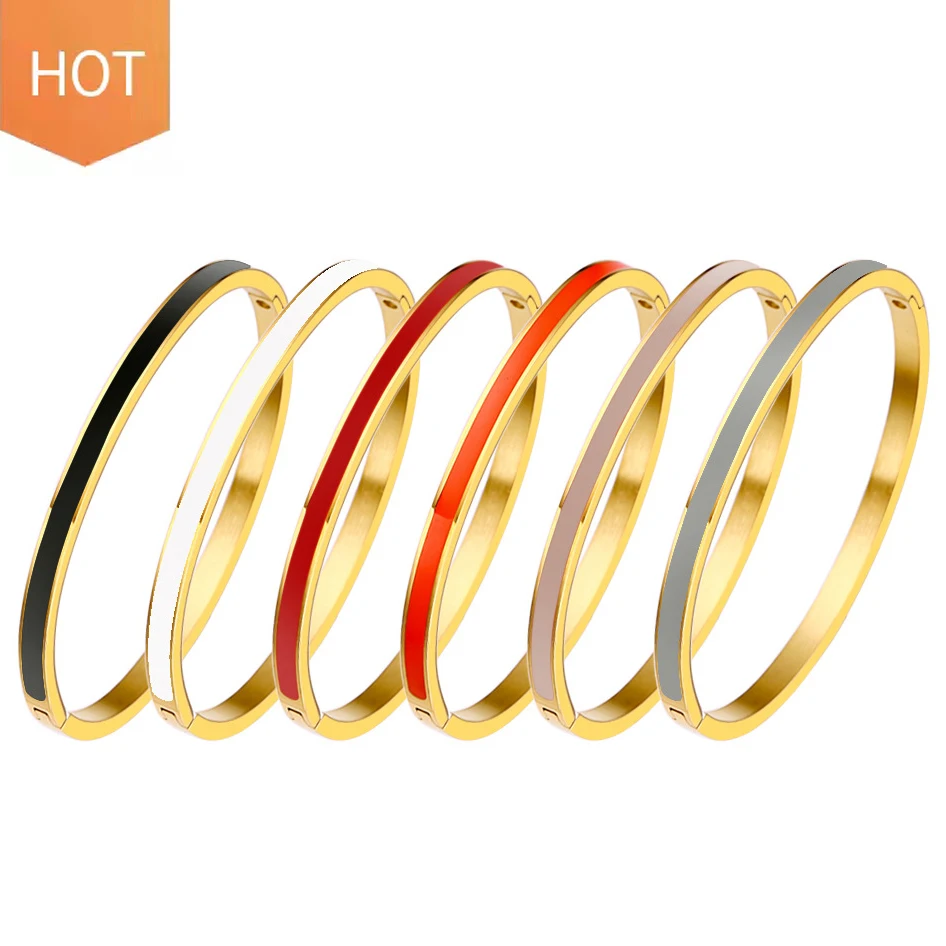 4mm 6mm Drop glue enamel oil ladies women fashion jewelry stainless titanium steel bracelet bangles