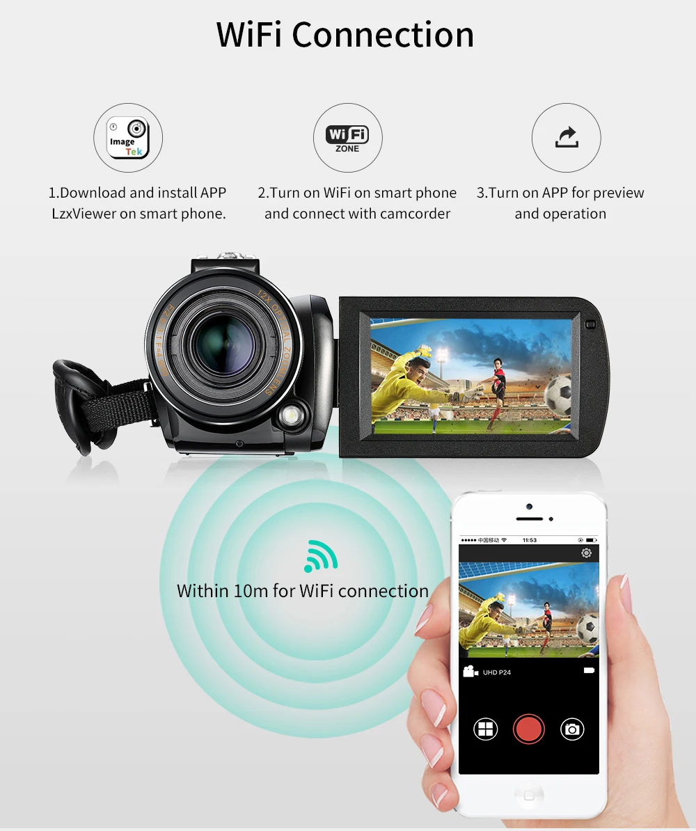 
ORDRO AC5 UHD 12X Optical Zoom Live Streaming Professional Wifi 4K Video Camera 