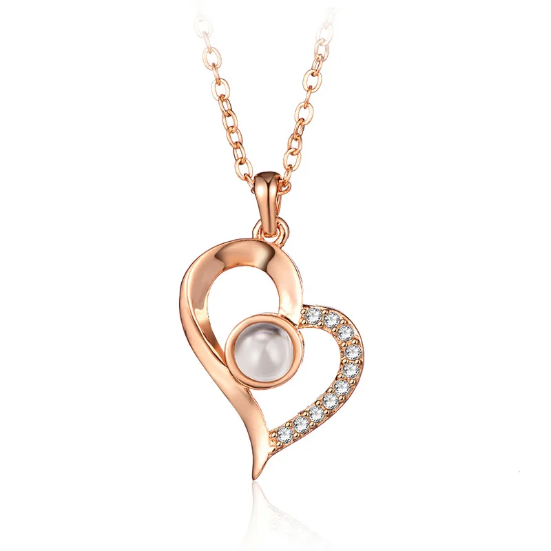 

100 languages I heart you Projection Pendant Necklace Women Jewelry 2019 best friends Gifts, Rose gold
