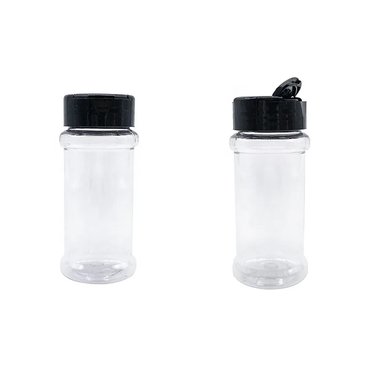 

Wholesale high quality plastic pet herb spices pepper salt shaker bottle jar packaging containers, Clear and customized color
