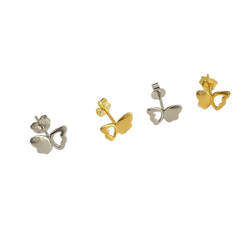 

JUHU S925 Sterling Silver Design Feeling Small Butterfly Earrings Female, White gold, gold