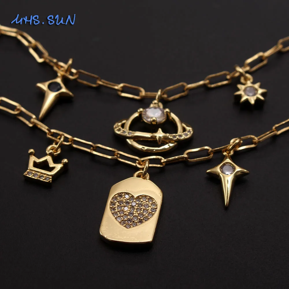 

MHS.SUN Luxury Design Gold Plated Women Necklace Fashion Zircon Pendant Chain Necklace Choker Vintage AAA CZ Jewelry