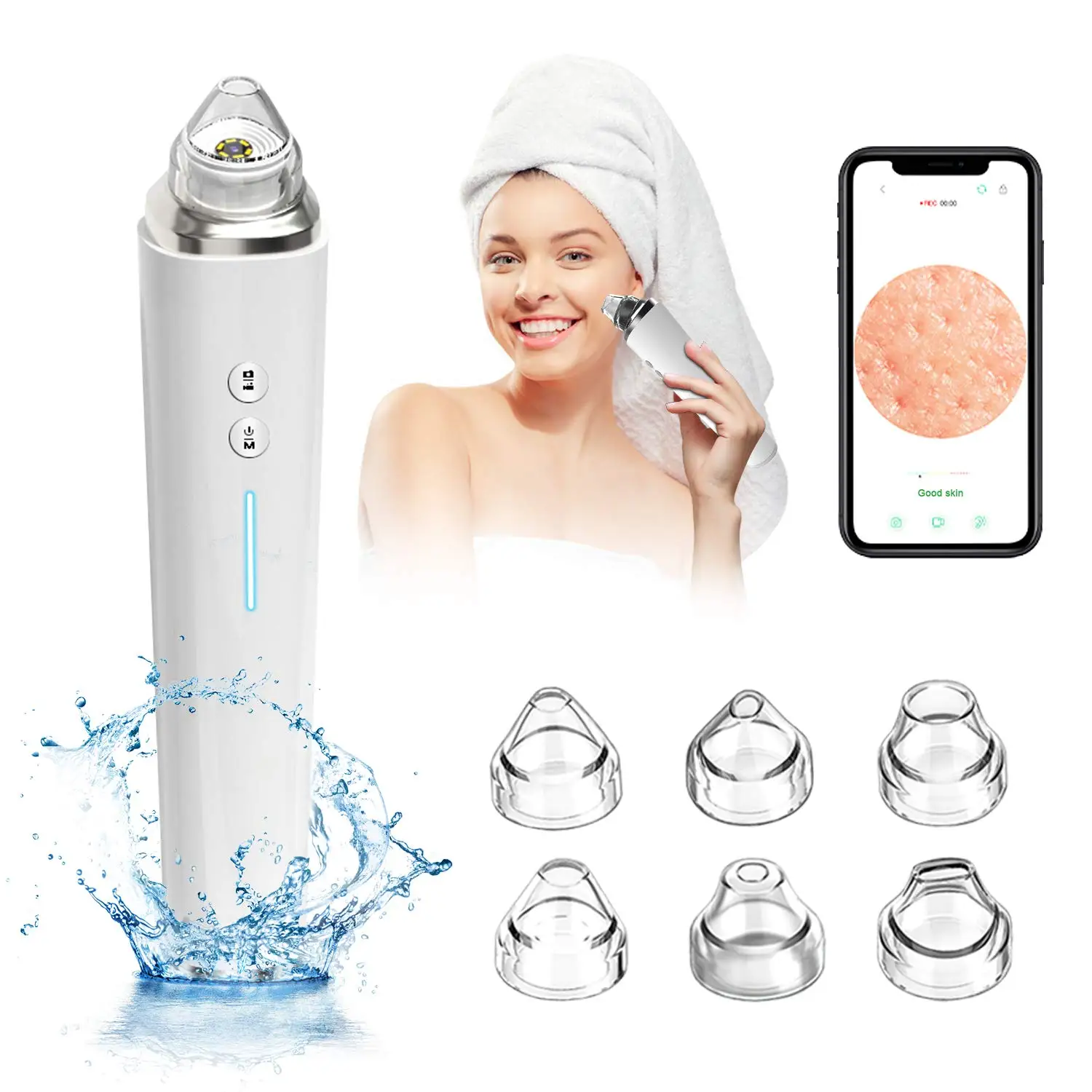 

Timesiso H100 20X Wifi Visual Blackhead Vacuum Portable Face Cleaner Beauty Tool Device Machine with LED, White/green/pink
