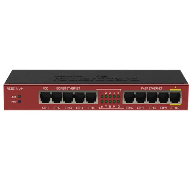 

The original Mikrotik router board RB2011IL-IN has 5 Gigabit Ethernet ports, 5 fast Ethernet port routers and 4-level routers