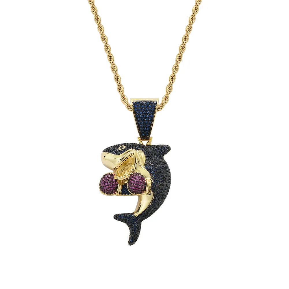 

Hip hop pendant boxing shark pendant copper zircon men's personality necklace