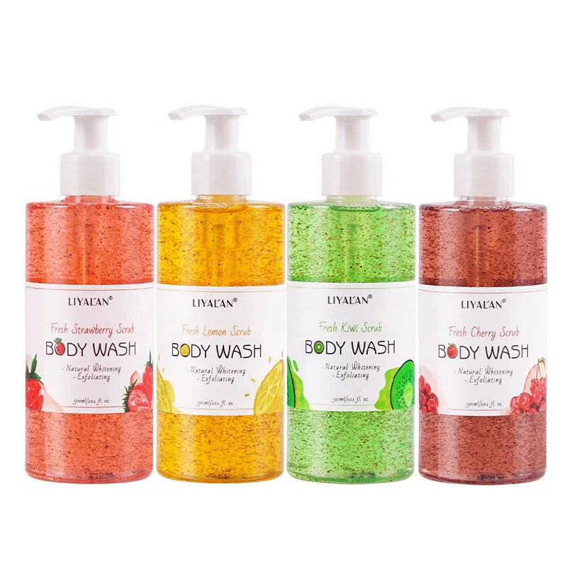 

New Product Private Label Moisturizing Whitening Exfoliating Shower Gel Natural Organic Fruit Scrub Body Wash For Women & Men, Custom color