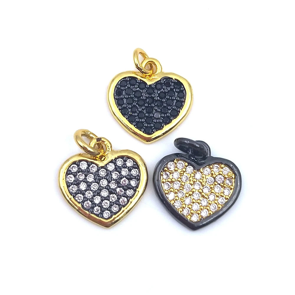 

small mini CZ micro pave diamond heart pendant Gold/Black gun Plated Heart shape Charms color cubic zircon necklace jewelry sets, Multi color