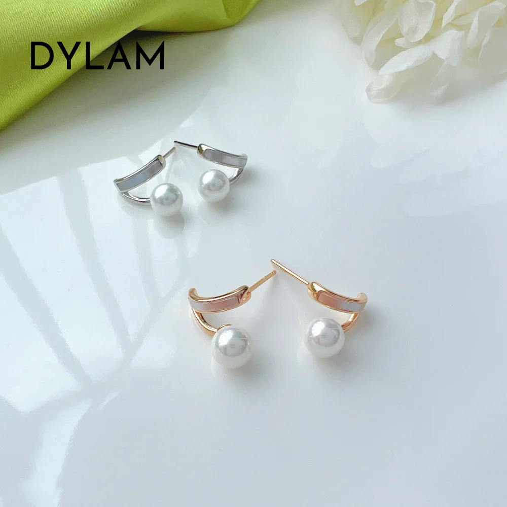 Dylam Hight Quality Shell Pearl Women Jewelry Sterling Silver S925 Earrings Cubic Zirconia Pearl Earring For Women