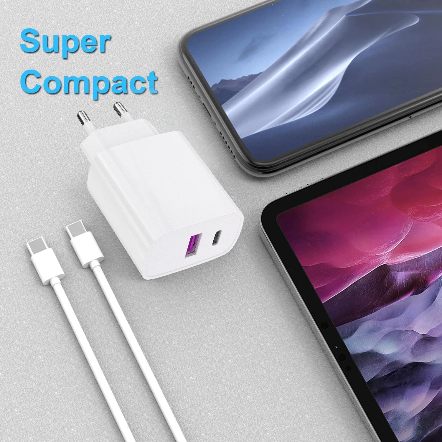 

For Iphone 20w Fast Charger Travel Adapter Us Eu Usb Type C Qc 3.0 Pd Wall Charger Fast Charging Portable Phone Charger, White/black