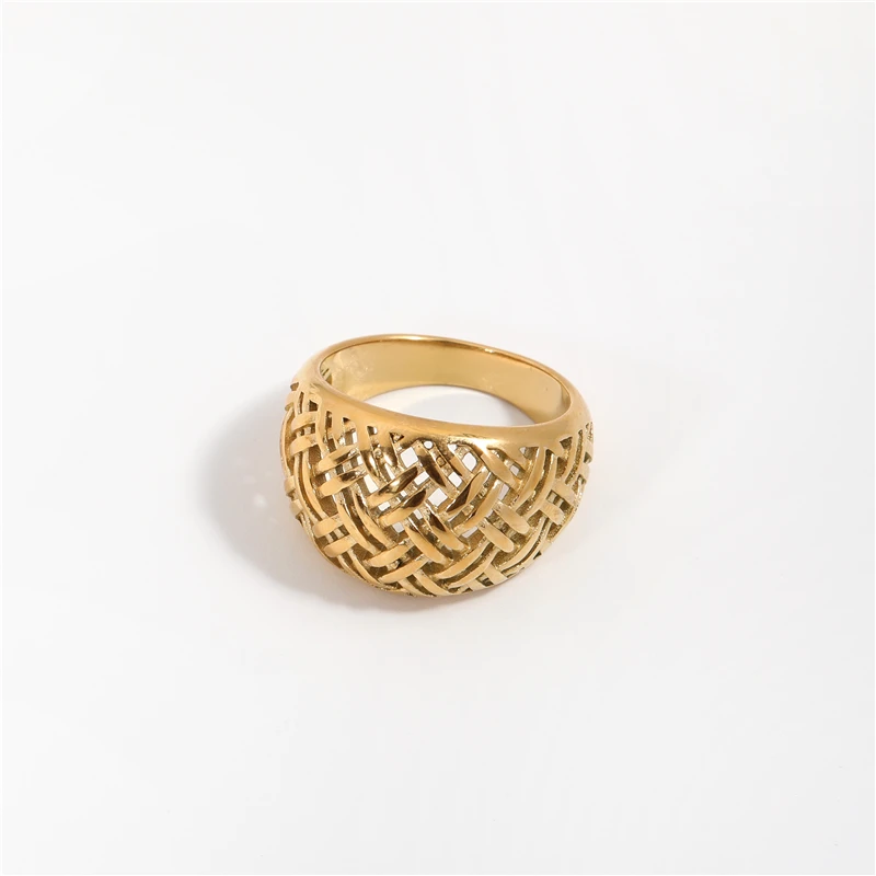 

Non Tarnish & Waterproof Hollow Braided Stainless Steel Ring for Women 18k Gold Plated Jewelry