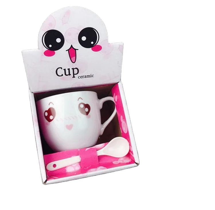 

220ml promotional gift cheap cute cartoon kawaii smiling face expression ceramic mug with handle for promotion