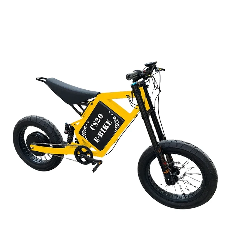 

High quality 5000w motor 72V 41.6Ah battery with 20 inch fat bike tire DNM Rear Suspension electric bicycle for sale, Yellow