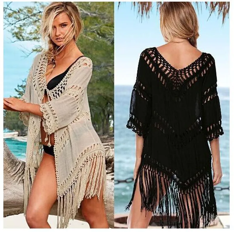 

Short Sleeve Lace Up Hollow Out Beach Wear Swimsuit Net Crochet Bikini Cover Up