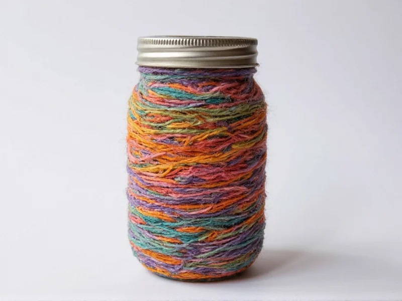 Yarn-wrapped mason jar with multicolored texture