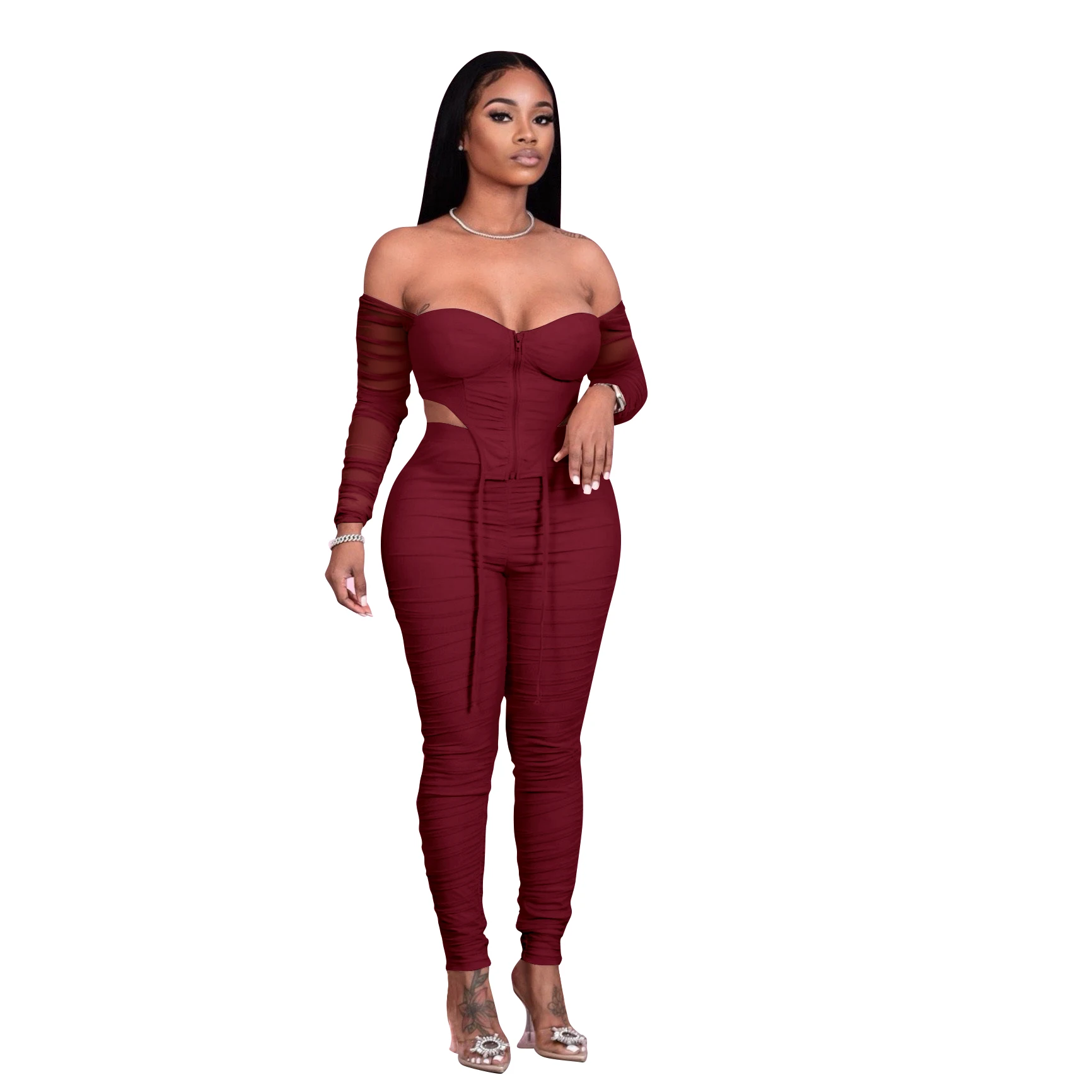 

2021 womens skinny night club wear sexy 2 piece set clothing
