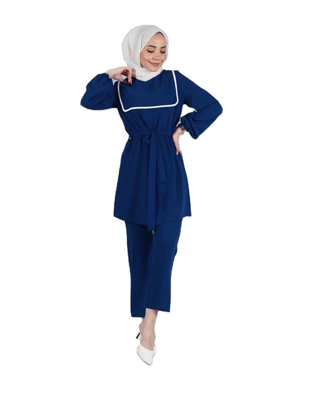 

New Arrival Casual Long Sleeve Breathable Solid Color Plus Size Best Selling Two Piece Set Kaftan Islamic Clothing, 2 colors