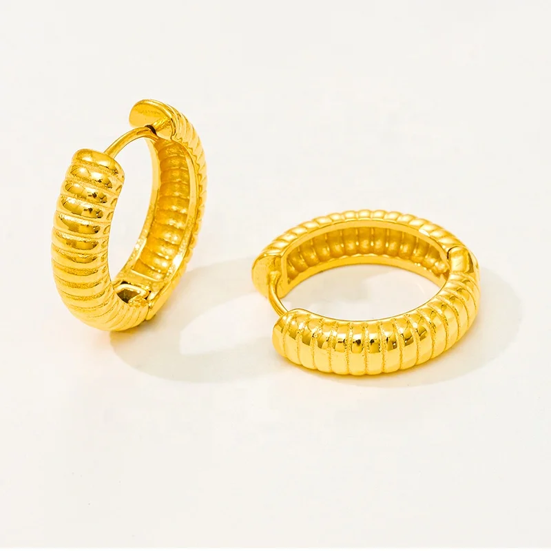 

2024 Gold Jewelry Trends Tarnish Free Jewelry Vintage 18K Gold Plated Stainless Steel Stripe Hoop Earrings