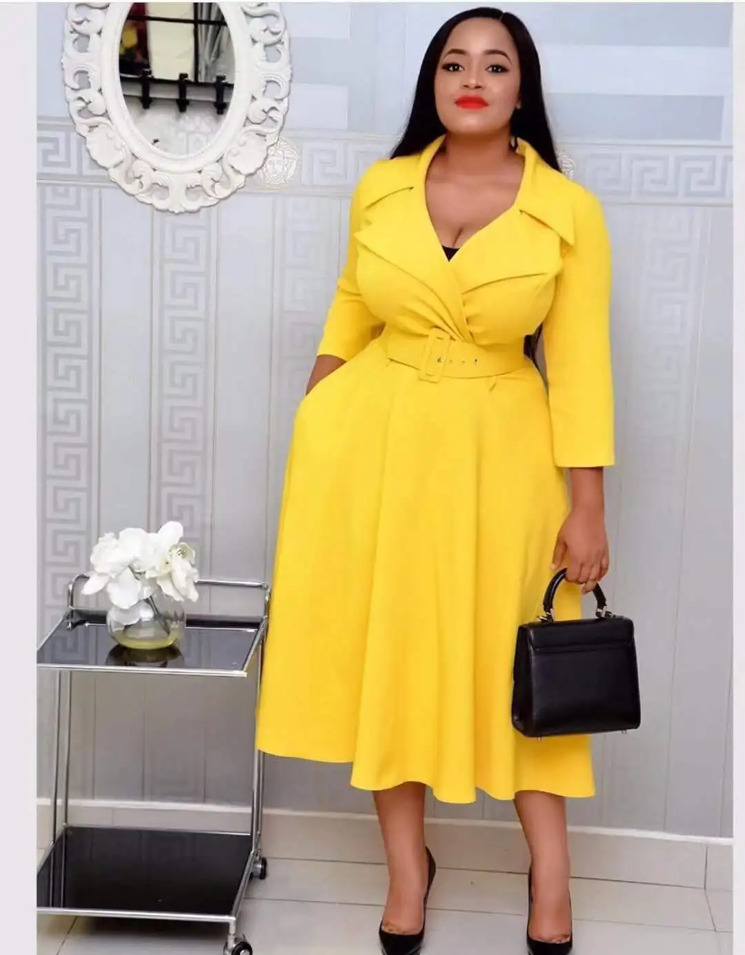 

Solid Midi Dress Dresses Daily Women Casual Dress Wom Lady Elegant