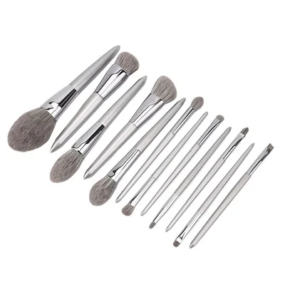 

Professional Wholesale 12pcs Gold Makeup Brush with Cosmetic Case Private Label Acceptable Set OEM Tools Wood, Silver