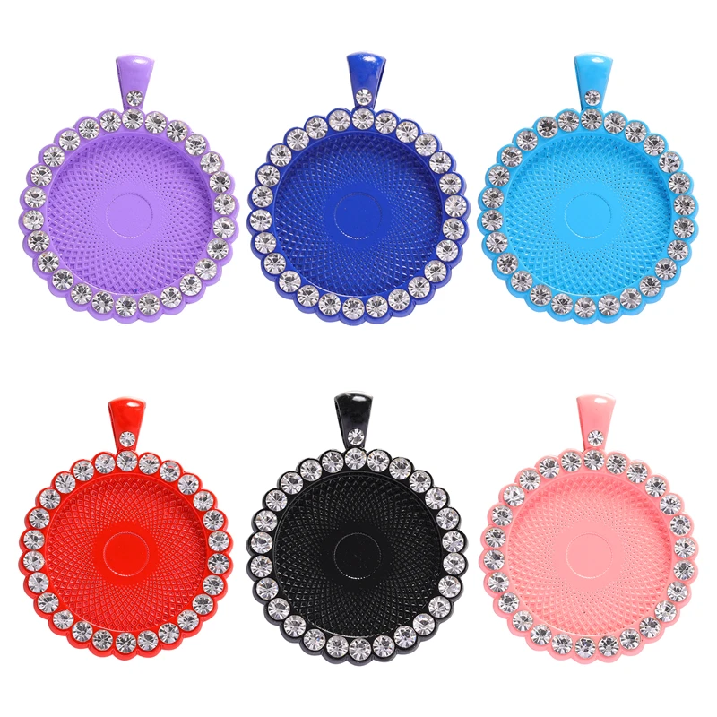 

glass cabachon round metal bezel trays with crystals diamond Rhinestone