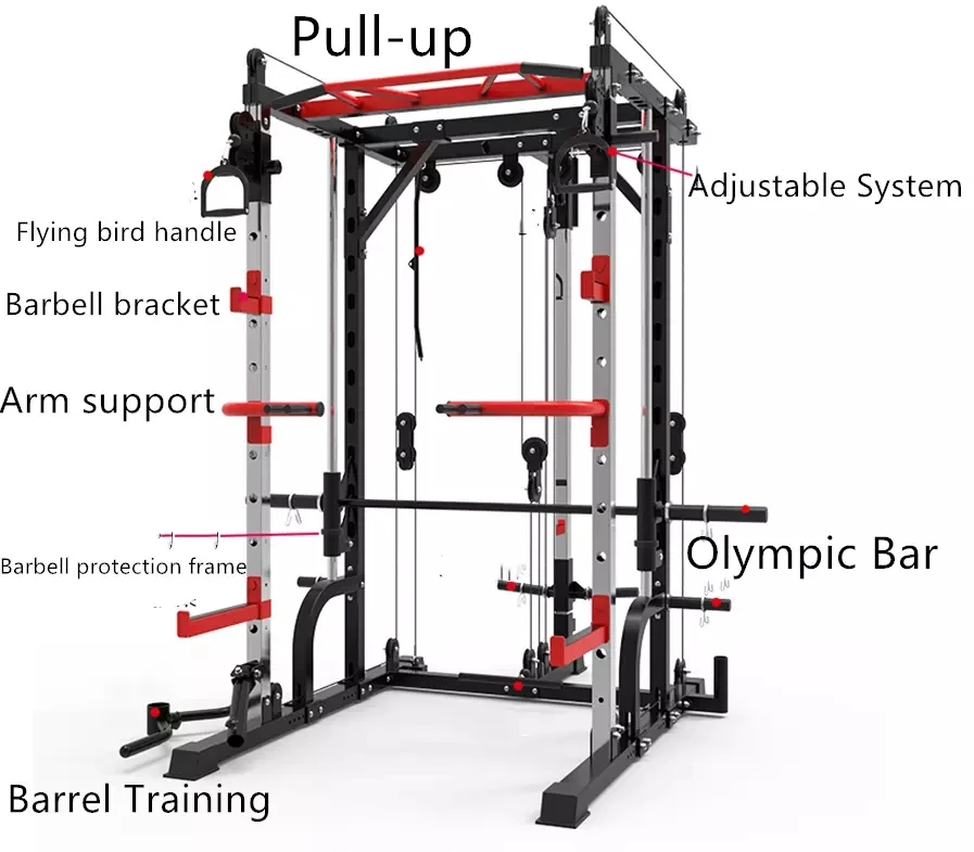 

Ready to Ship Home Use Multi-functional Gym Equipment Weight Lifting Squat Rack Gantry Rack Power Rack Smith Machine