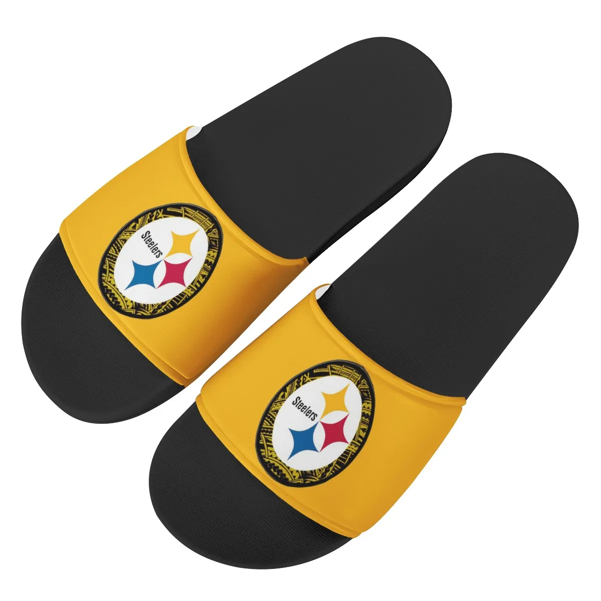 

NFLE Pittsburgh football team custom logo men slide sandals yellow ladies fancy slippers with PVC Non-slip sole for women, Customized color