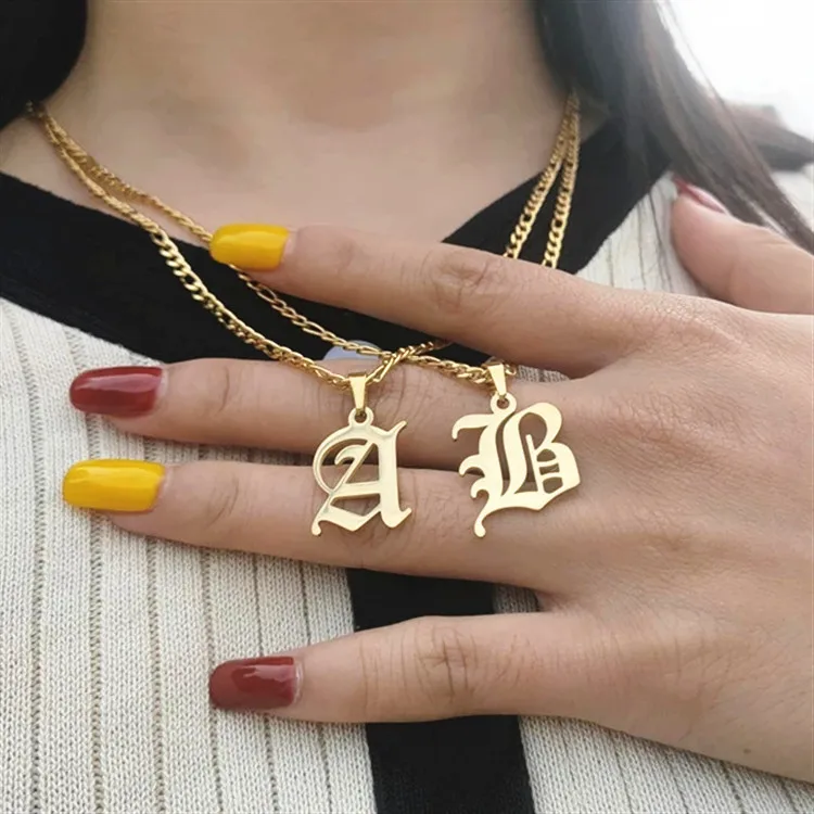 

Custom 18K Gold Plated Stainless Steel Letter A-Z Old English Font Initial Necklace Wholesale Jewelry For Women