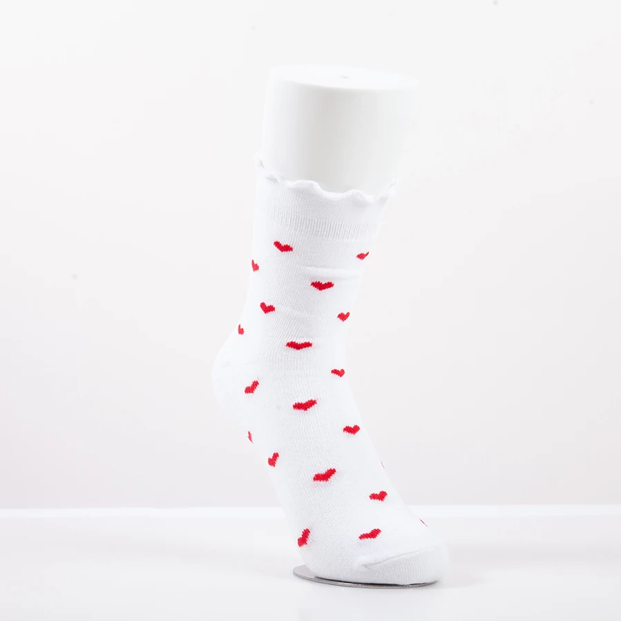 

Solid color cute women crew jacquard red small heart pattern lovely lady socks for girls, Custom color