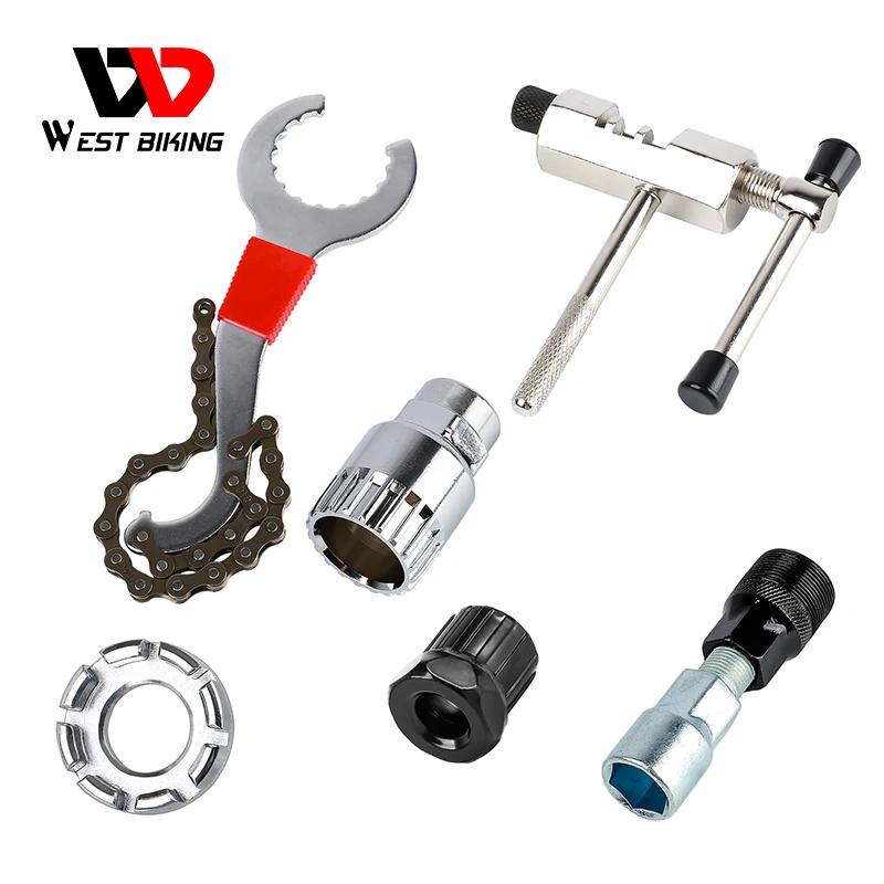 

WEST BIKING Bicycle Extractor Freewheel Remover Tool Spoke Wench Bike Chain Brake Bottom Bracket Removal Tool 6 Wrench Tool Set