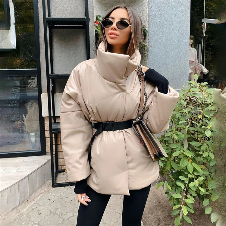 

D95646 2021 women winter clothes thicken warm cotton padded coat with belt