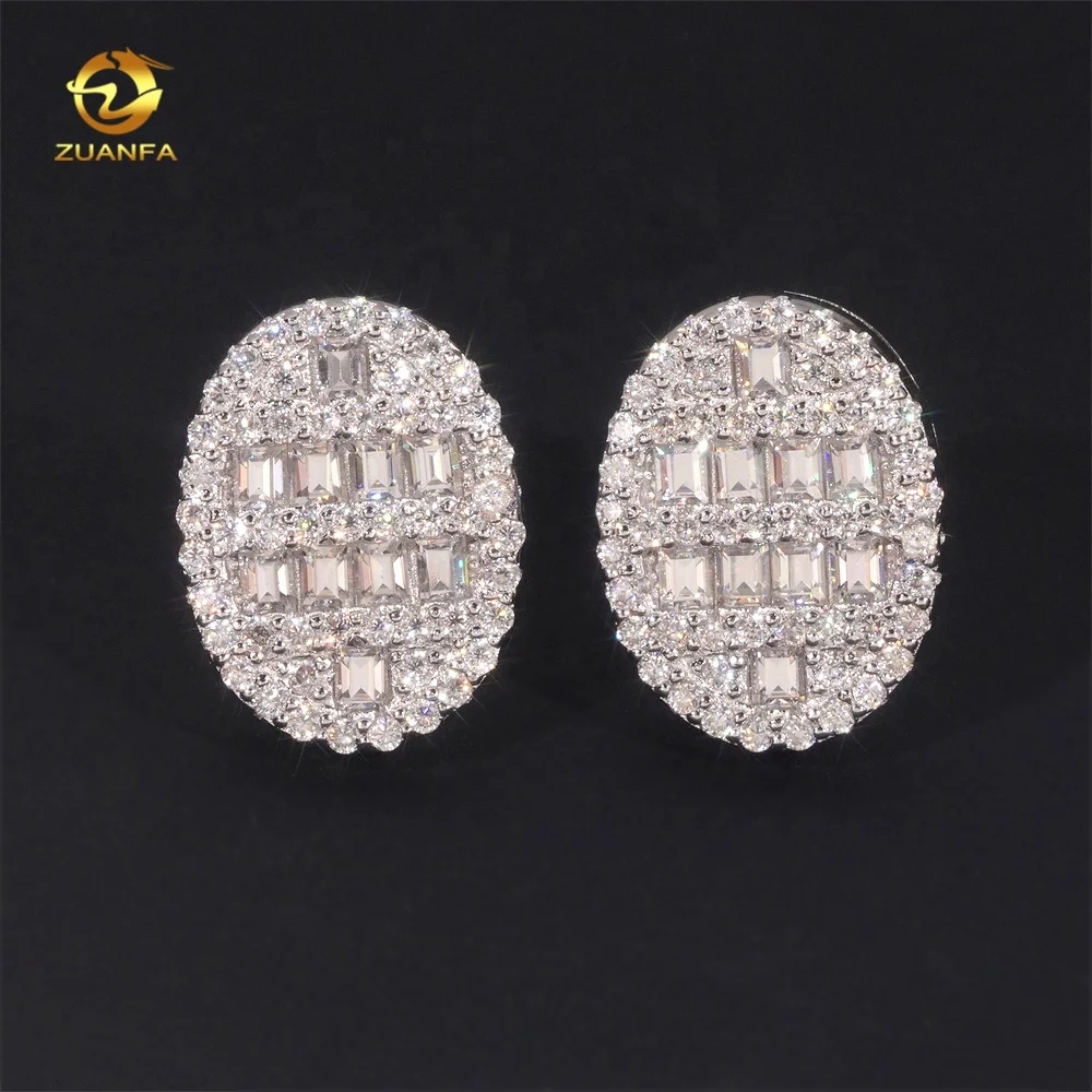 Ready to Ship GRA Certificate Iced Out Diamond Oval Shape 925 Silver Screw Back Men Moissanite Hip Hop Earrings