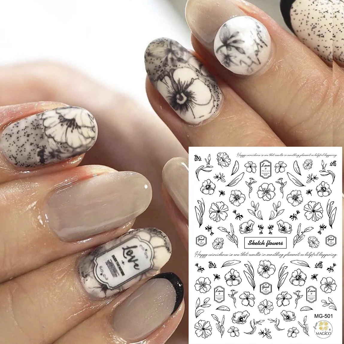 

Paso Sico 40 Options Self Adhesive Colorful Flower Leaf Plants Heart Star Animal Nail Art Sticker Decals