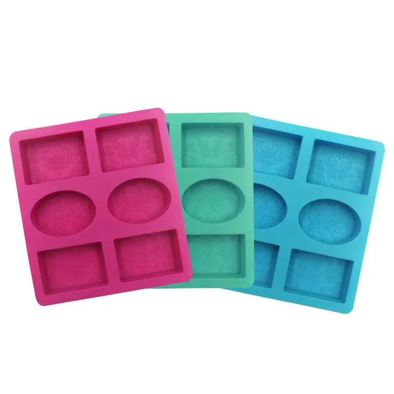 

Food Grade 6 Cavity Rectangle Oval Silicone Soap Mold Craft Decorating DIY Handmade Soap Mold Candle Pudding Candy Mold, Pink,blue,green