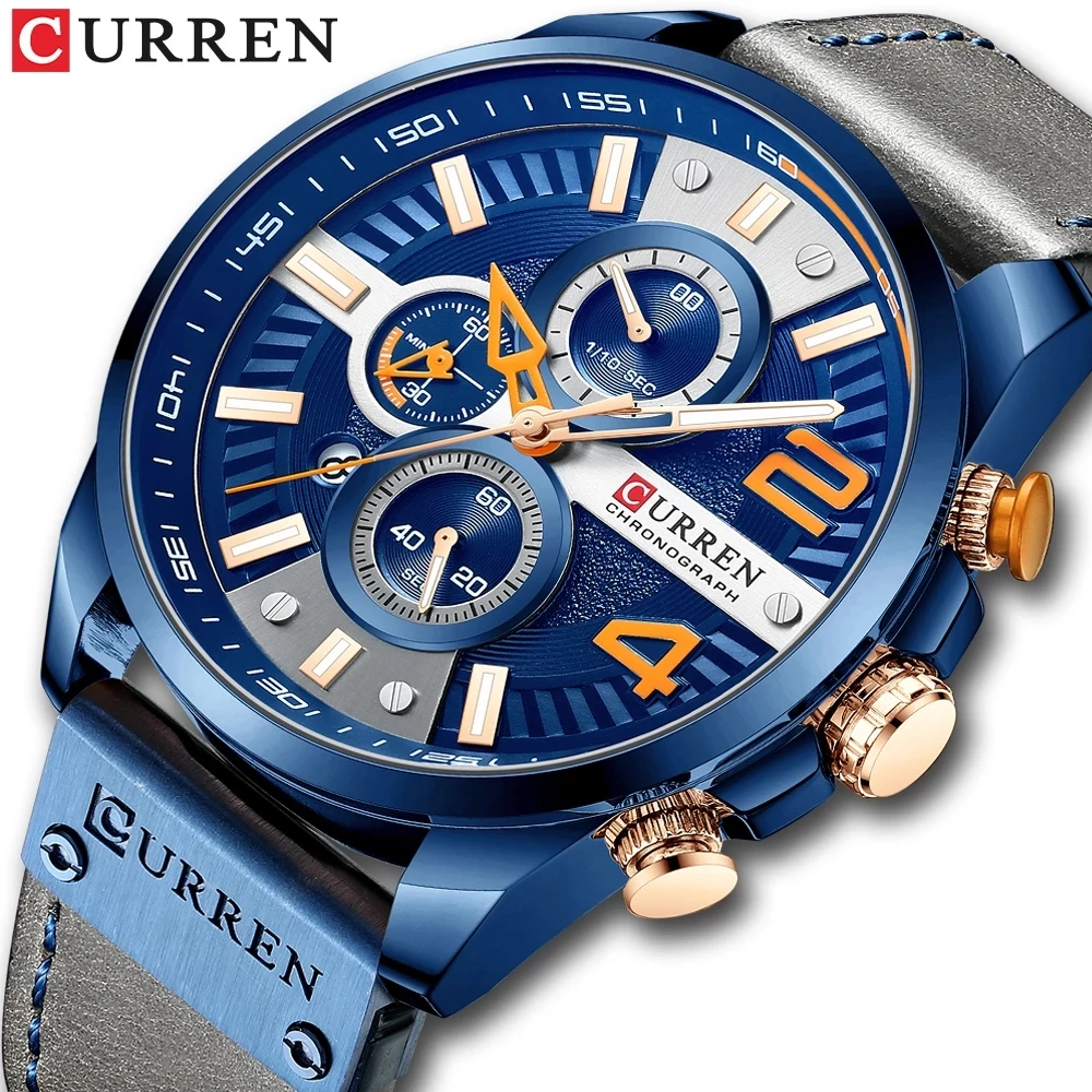 

CURREN Chronograph Watch 8393 Date Sport Men Watches Military Luxury Genuine Leather Gift Man WristWatch Montre Dropshipping, 5-colors