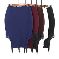 

New Arrivals Fashion Asymmetrical Women Solid Tassels Knit Skirt