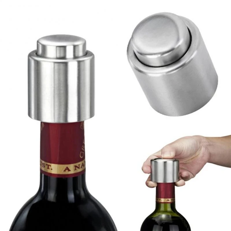 

C359 Vacuum Red Wine Stopper Storage Fresh Keeper Home Kitchen Bar Bottle Lid Cover Stainless Steel Press Wine Cap Sealer, Black