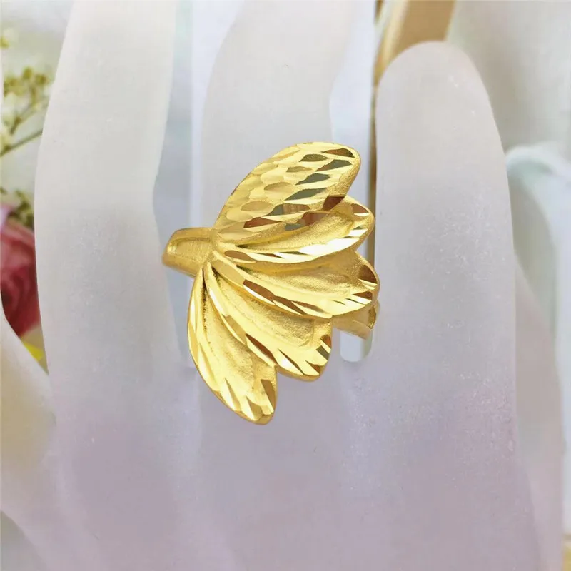 

Fashion Sand Gold 14K Ring for Women Wedding Anniversary Jewelry Delicate Leaves Yellow Gold Ring for Girlfriend Birthday Gifts