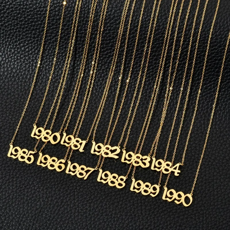 

Custom Special Birth Year Necklace Personalized Stainless Steel Number Necklace For Birthday Gift