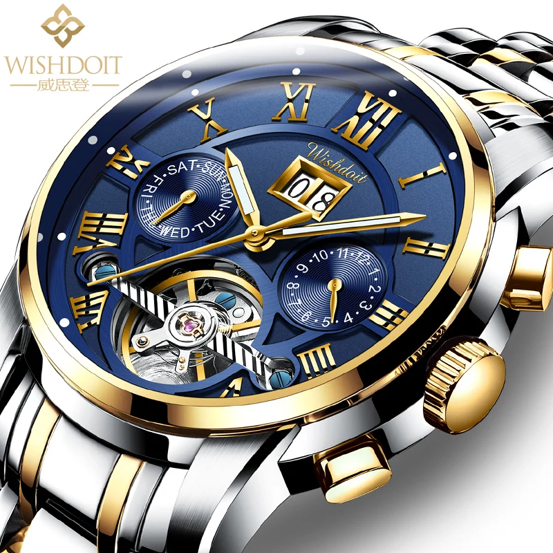 WISHDOIT Mens Watches Top Brand Fashion Business Watch Casual Leather Waterproof Quartz Watch
