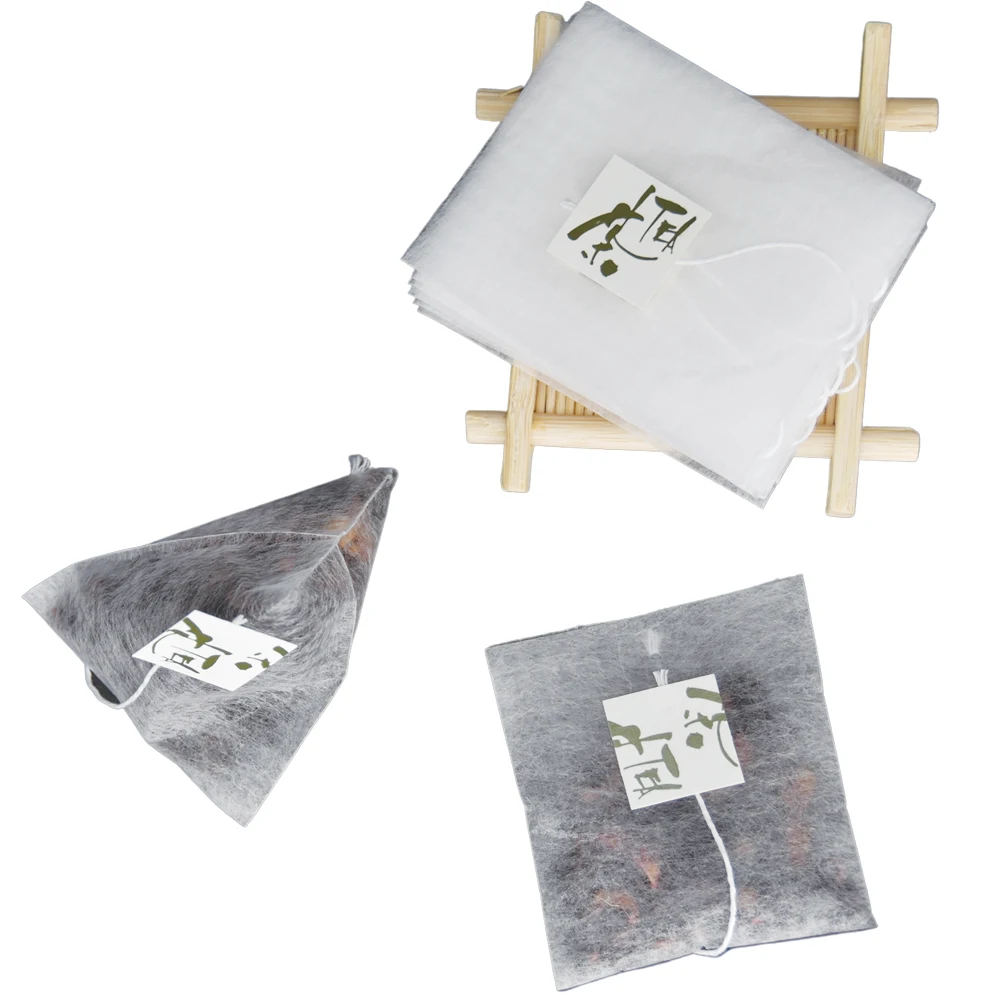 58 X 70mm 25g Non-woven Fabric Corn Fiber  Thicken Tea Bags With Tag PLA Biodegraded  Filters Can Be Customized Logo
