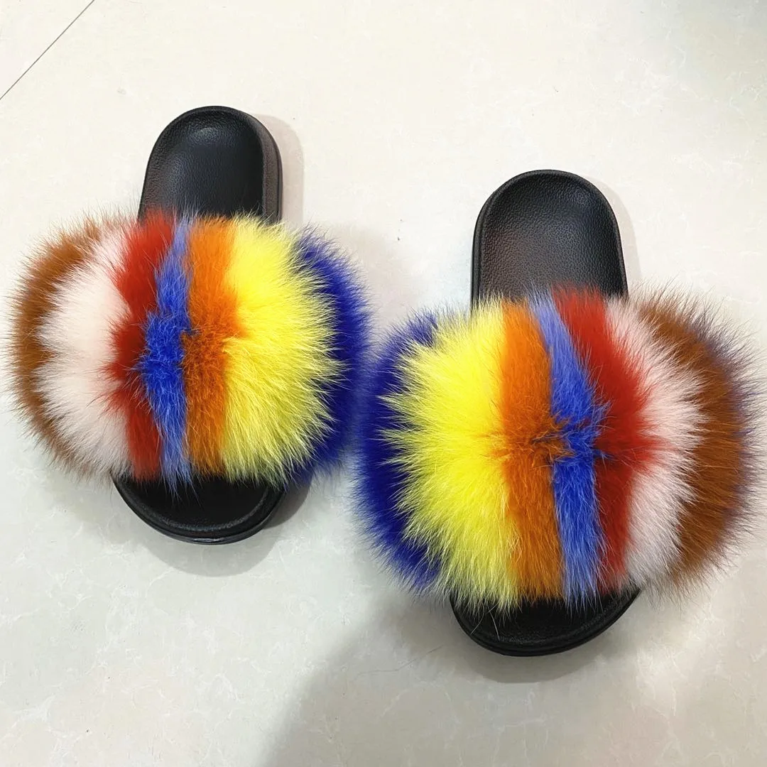 
New designer slides for women fox fur slippers 