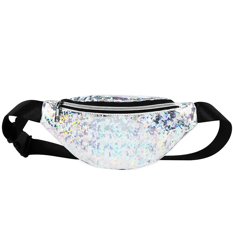 

Fashion silver laser outdoor waterproof leisure shiny PVC fanny pack women waist bag