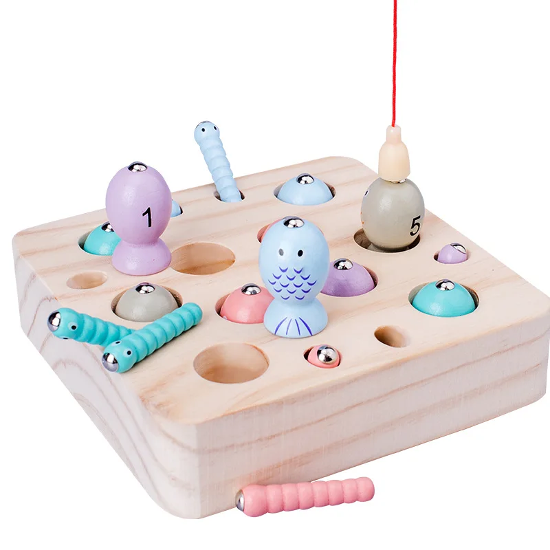 

Preschoolers wooden magnetic worm fishing toys insert early education puzzle Montessori toys toys wholesale china