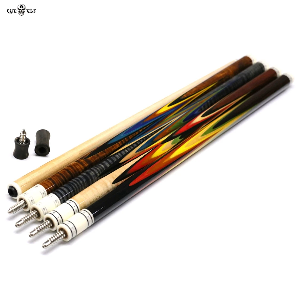 

Cueelf high quality rainbow design with 12 pcs laminated maple wood shaft handspliced inlay carom cue, Difference color choice