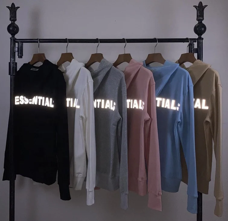 

Fear of god essentials wholesale cheap 6 colors reflective logo unisex french terry oversize hoodie, Could be customized