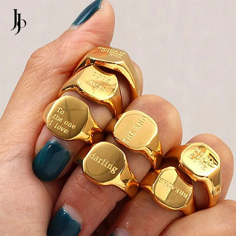 

JOJO Fashion 2023 chunky finger rings 18K gold plated ring nameplate letter rings stainless steel jewelry women men