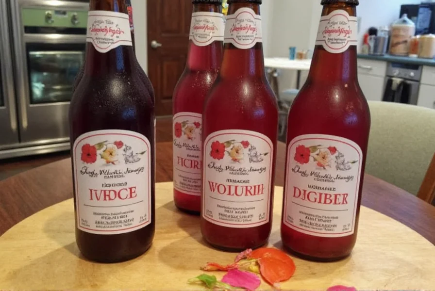 Traditional hibiscus ginger beer in glass with hibiscus flowers and ginger